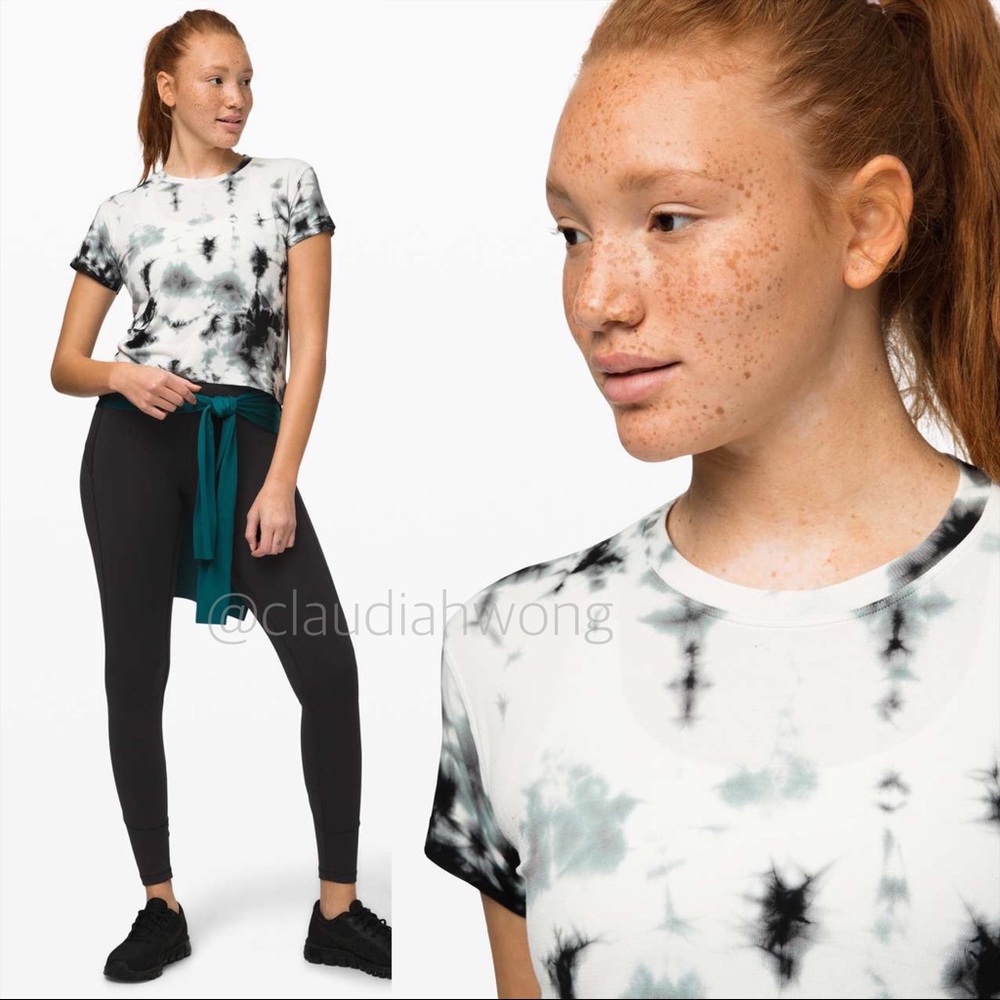 LULULEMON Tie Dye Mesh Back Short Sleeve Tee in Deep Coal